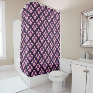Amethyst Peach Pink Purple Lilac Stripe Plaid Shower Curtain