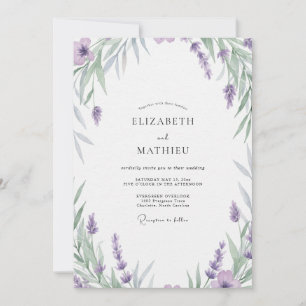Amethyst Pearl Silver Leafy Wedding Invitation