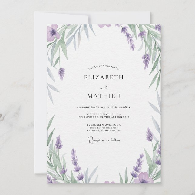 Amethyst Pearl Silver Leafy Wedding Invitation (Front)