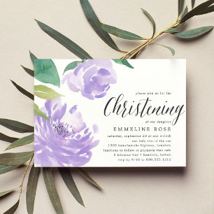 Amethyst Peony   Christening Invitation
