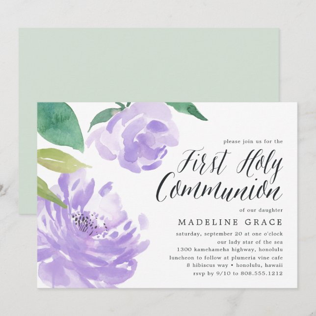 Amethyst Peony | First Holy Communion Invitation (Front/Back)