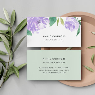 Amethyst Peony Watercolor Floral Business Card
