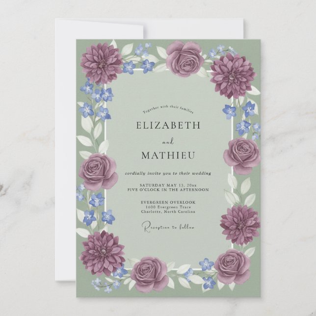 Amethyst Periwinkle Dahlia Wedding Invitation (Front)