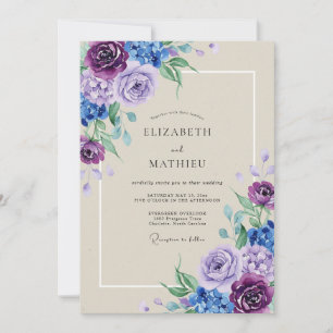 Amethyst Periwinkle Hydrangea Eucalyptus Wedding Invitation