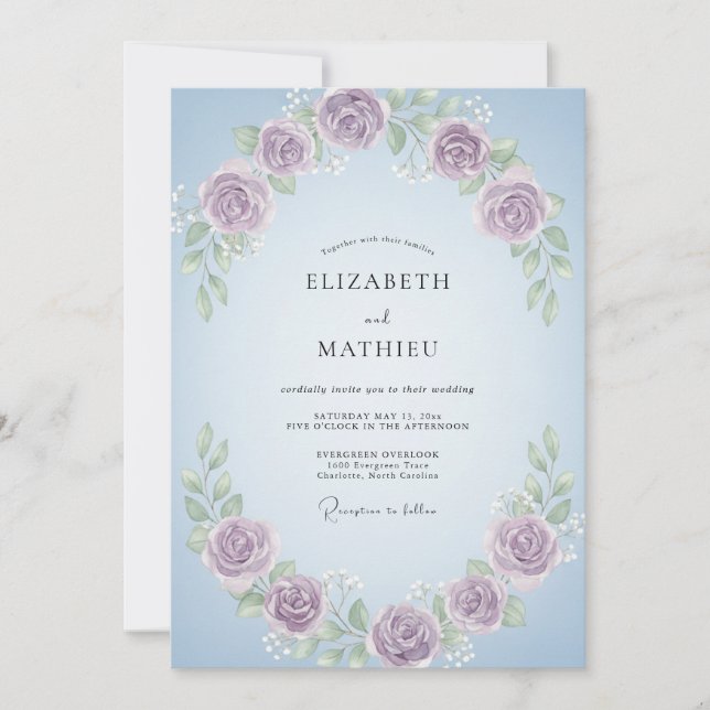 Amethyst Periwinkle Wreath Wedding Invitation (Front)