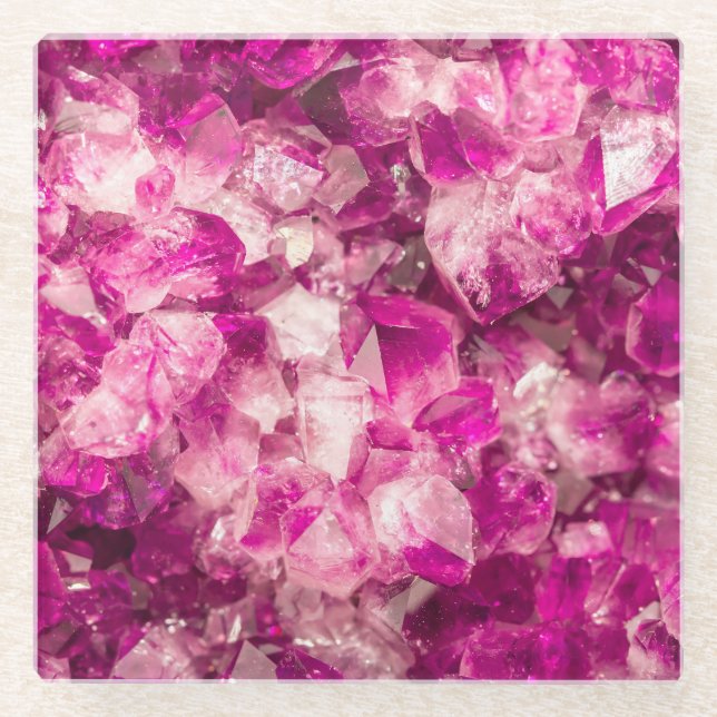 Amethyst Pink Crystal Seamless Texture. Glass Coaster (Front)