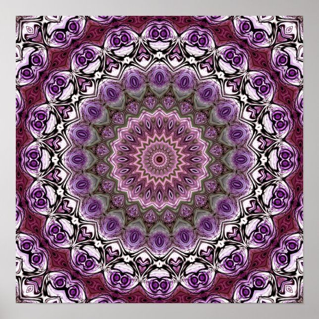 Amethyst Pink Kaleidoscope Mandala Pattern Poster (Front)