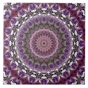 Amethyst Pink Kaleidoscope Mandala Pattern Tile