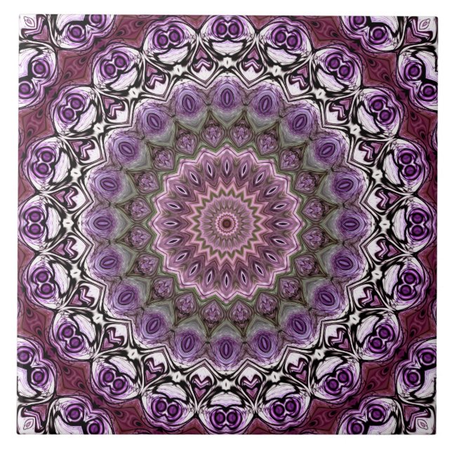Amethyst Pink Kaleidoscope Mandala Pattern Tile (Front)