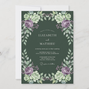 Amethyst Plum Ranunculus Dusty Eucalyptus Wedding Invitation