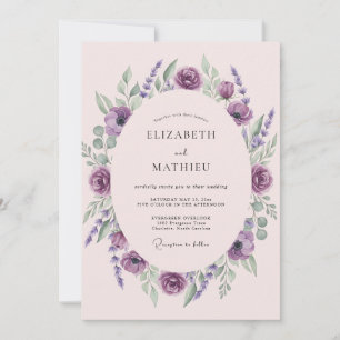 Amethyst Plum Ranunculus Eucalyptus Wedding Invitation
