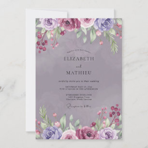 Amethyst Plum Ranunculus Sage Wedding Invitation