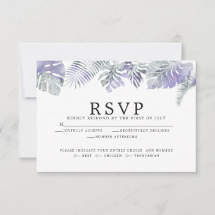 Amethyst Plum Watercolor Tropical Leaves RSVP Card