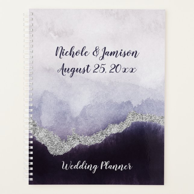 Amethyst Purple and Silver Geode Agate Wedding Planner (Front)