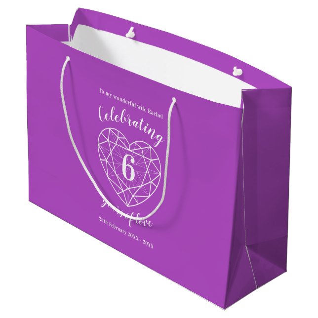 Amethyst purple Anniversary 6 years personalised Large Gift Bag (Back Angled)
