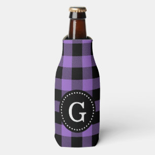 Amethyst Purple Bk Buffalo Check Plaid 1I Monogram Bottle Cooler