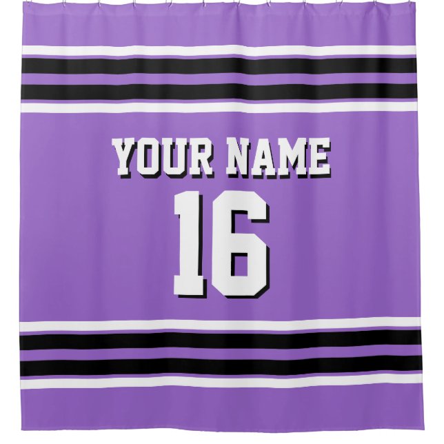 Amethyst Purple Black White Stripes Sports Jersey Shower Curtain (Front)