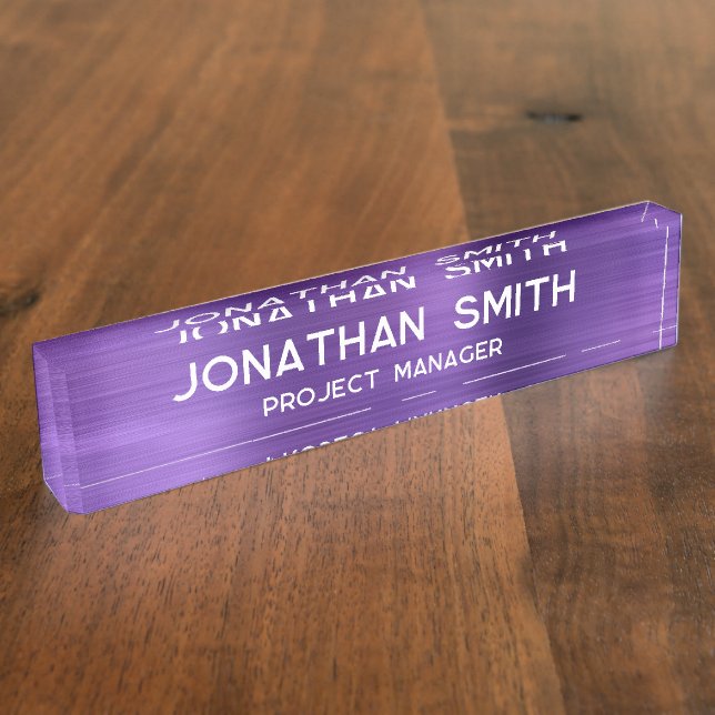 Amethyst Purple Brushed Metal Minimalist Name Nameplate (Side)