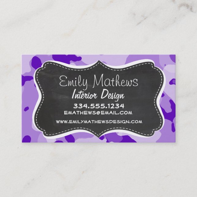 Amethyst Purple Camo; Camouflage; Chalkboard Business Card (Front)