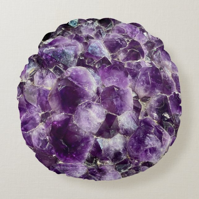Amethyst Purple Crystal Round Cushion (Front)