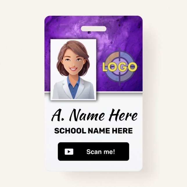 Amethyst Purple Custom Work ID Photo Logo Barcode ID Badge (Front)