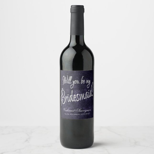 Amethyst Purple | Eggplant Plum Bridal Party Ask Wine Label (Front)