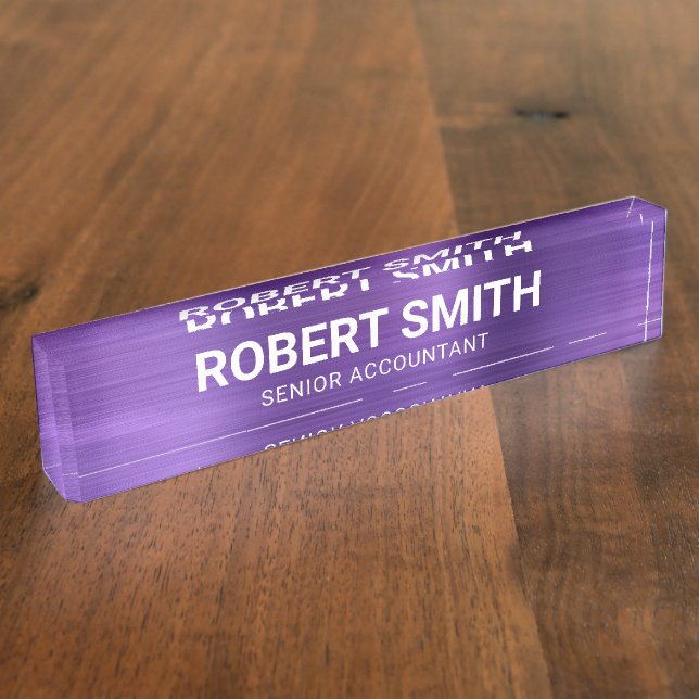 Amethyst Purple Faux Brushed Metal Foil Nameplate (Side)
