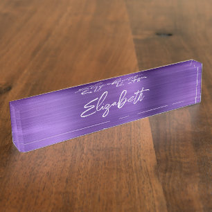 Amethyst Purple Foil Modern Brush Script Nameplate