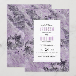 Amethyst purple geode marble modern wedding invitation