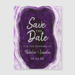 Amethyst Purple Geode Slice Wedding Save the Date Magnetic Invitation