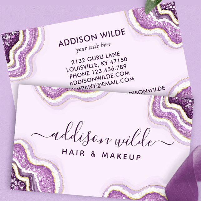Amethyst Purple Glitter Agate Geode Luxe Chic Business Card (Creator Uploaded)