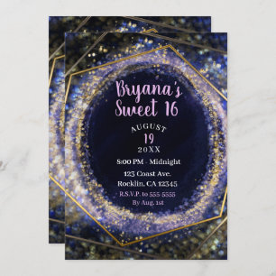 Amethyst Purple Gold Modern Abstract Glam Sweet 16 Invitation