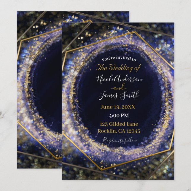 Amethyst Purple Gold Modern Abstract Glam Wedding Invitation (Front/Back)