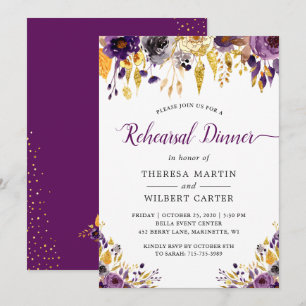 Amethyst Purple Gold Rehearsal Dinner Invitation