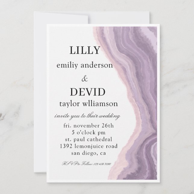 Amethyst Purple Marble Minimal  Invitation (Front)