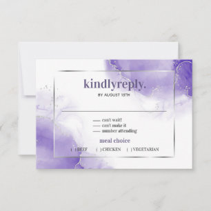 Amethyst Purple Minimalist Silver RSVP Card