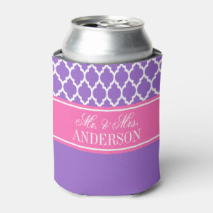 Amethyst Purple Moroccan #4 Hot Pink Name Wedding Can Cooler