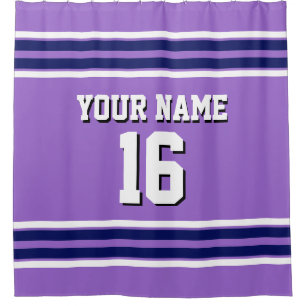 Amethyst Purple Navy White Stripes Sports Jersey Shower Curtain