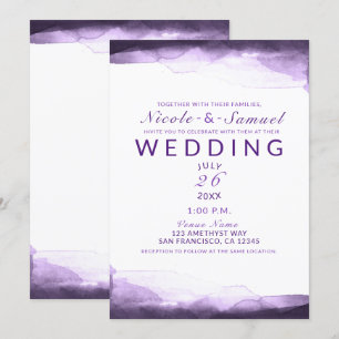 Amethyst Purple Plum Watercolor Modern Wedding Invitation
