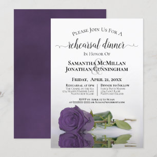 Amethyst Purple Rose Chic Wedding Rehearsal Dinner Invitation