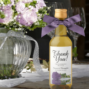 Amethyst Purple Rose Chic Wedding Thank You Mini Wine Label