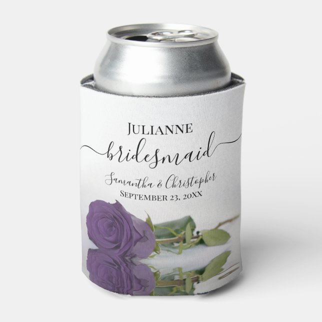 Amethyst Purple Rose Elegant Bridesmaid Wedding Can Cooler (Can Front)