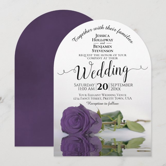 Amethyst Purple Rose Elegant Romantic Wedding Invitation (Front/Back)