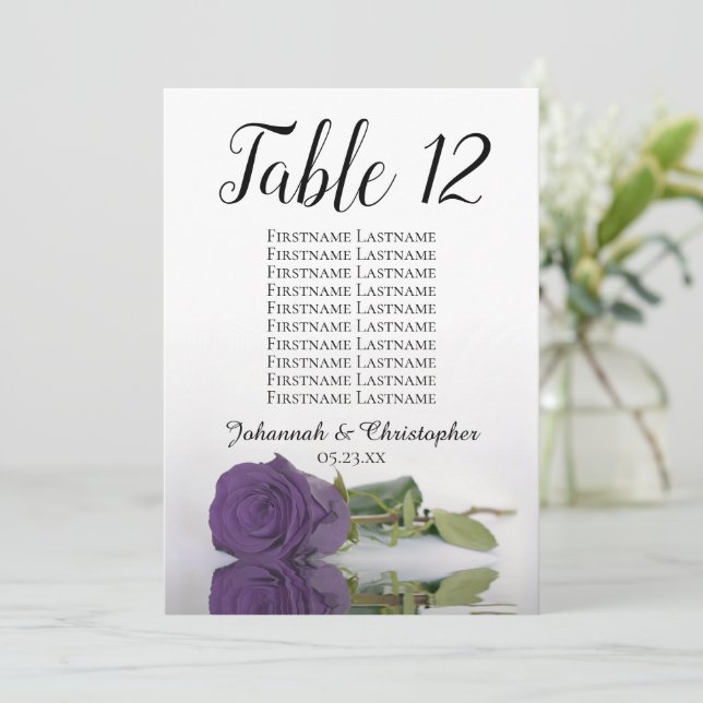 Amethyst Purple Rose Table Seating Chart Large (Standing Front)