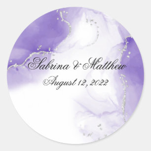 Amethyst Purple Script Silver Classic Round Sticker