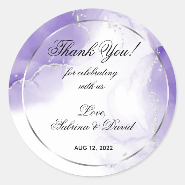Amethyst Purple Script Silver Custom Classic Round Classic Round Sticker (Front)