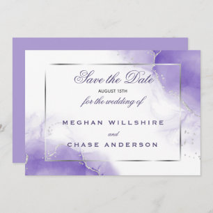 Amethyst Purple Script Silver Invitation