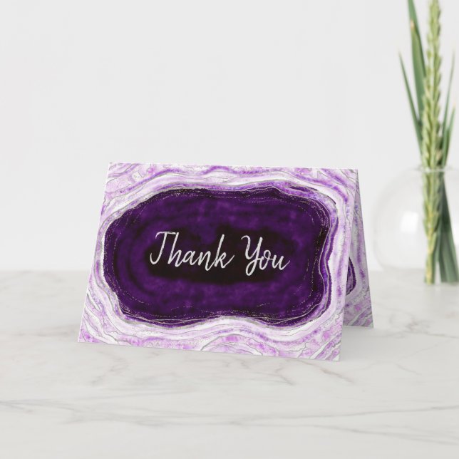 Amethyst Purple & Silver Custom Wedding Photo Thank You Card (Front)