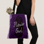 Amethyst Purple & Silver Geode Agate Flower Girl Tote Bag<br><div class="desc">Amethyst Purple & Silver Geode Agate Marble, With Sparkling Silver foil accents, and Modern trendy brushed script font. Ultra Violet Purple, Lavender, and white stone look, is luxurious and modern for your wedding - Personalised Flower Girl Tote Bags! ~ Check my shop to see the entire wedding suite for this...</div>