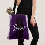 Amethyst Purple & Silver Geode Agate Marble Bride Tote Bag<br><div class="desc">Amethyst Purple & Silver Geode Agate Marble, With Sparkling Silver foil accents, and Modern trendy brushed script font. Ultra Violet Purple, Lavender, and white stone look, is luxurious and modern for your wedding - Personalised Bride Tote Bags! ~ Check my shop to see the entire wedding suite for this design!...</div>
